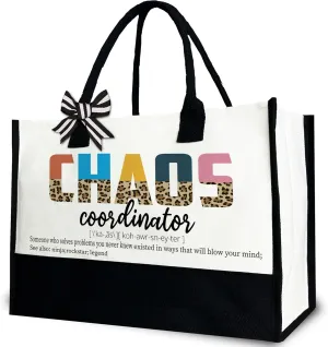 Chaos Coordinator Tote Bag for Women, Thank You Canvas Tote Bag Gift for Teacher, Boss, Coworker, 12x17 inch