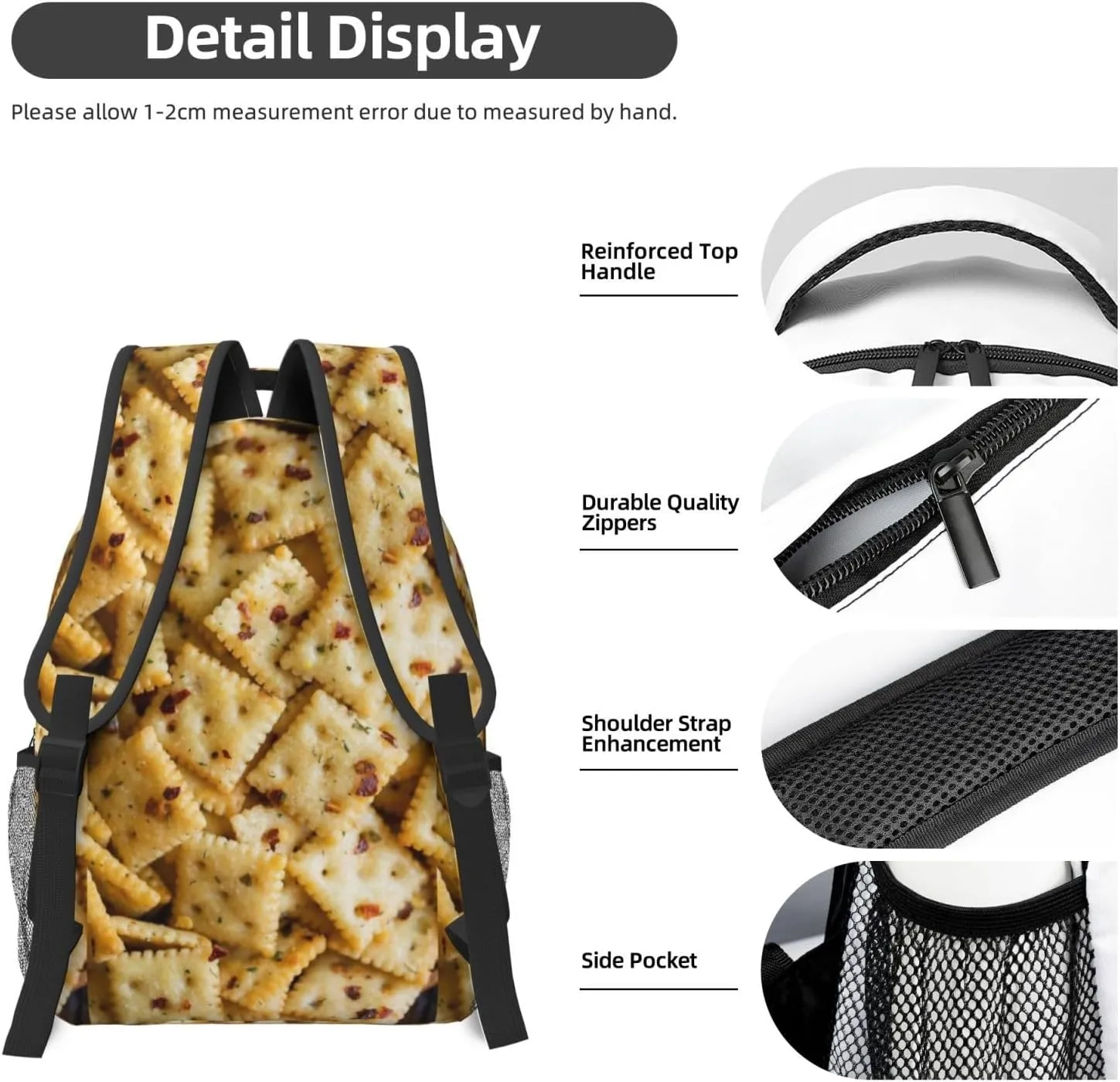 Cheese Cracker Backpack Funny Food Laptop Bookbag Travel Daypack Lightweight Durable Bag For Women Men