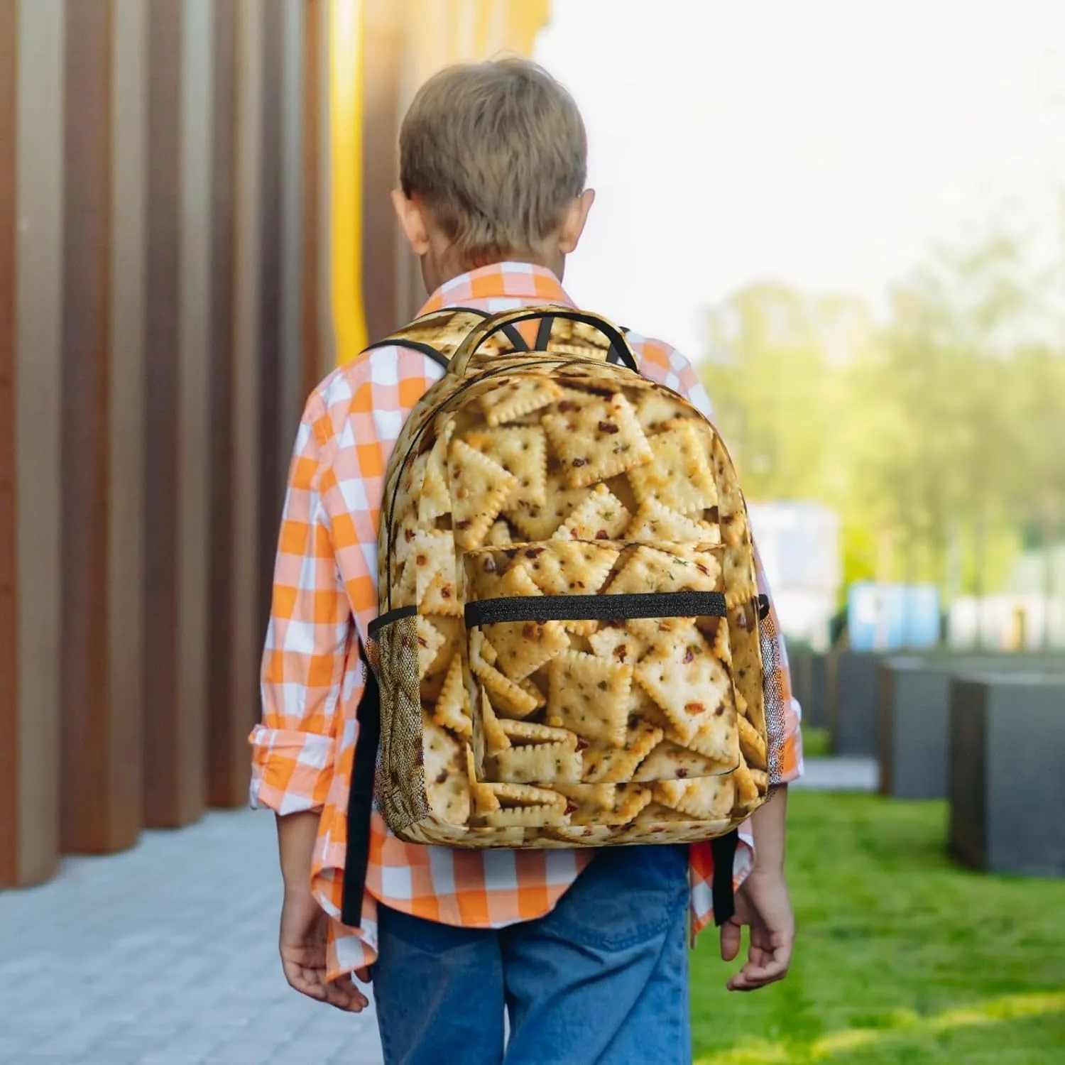 Cheese Cracker Backpack Funny Food Laptop Bookbag Travel Daypack Lightweight Durable Bag For Women Men