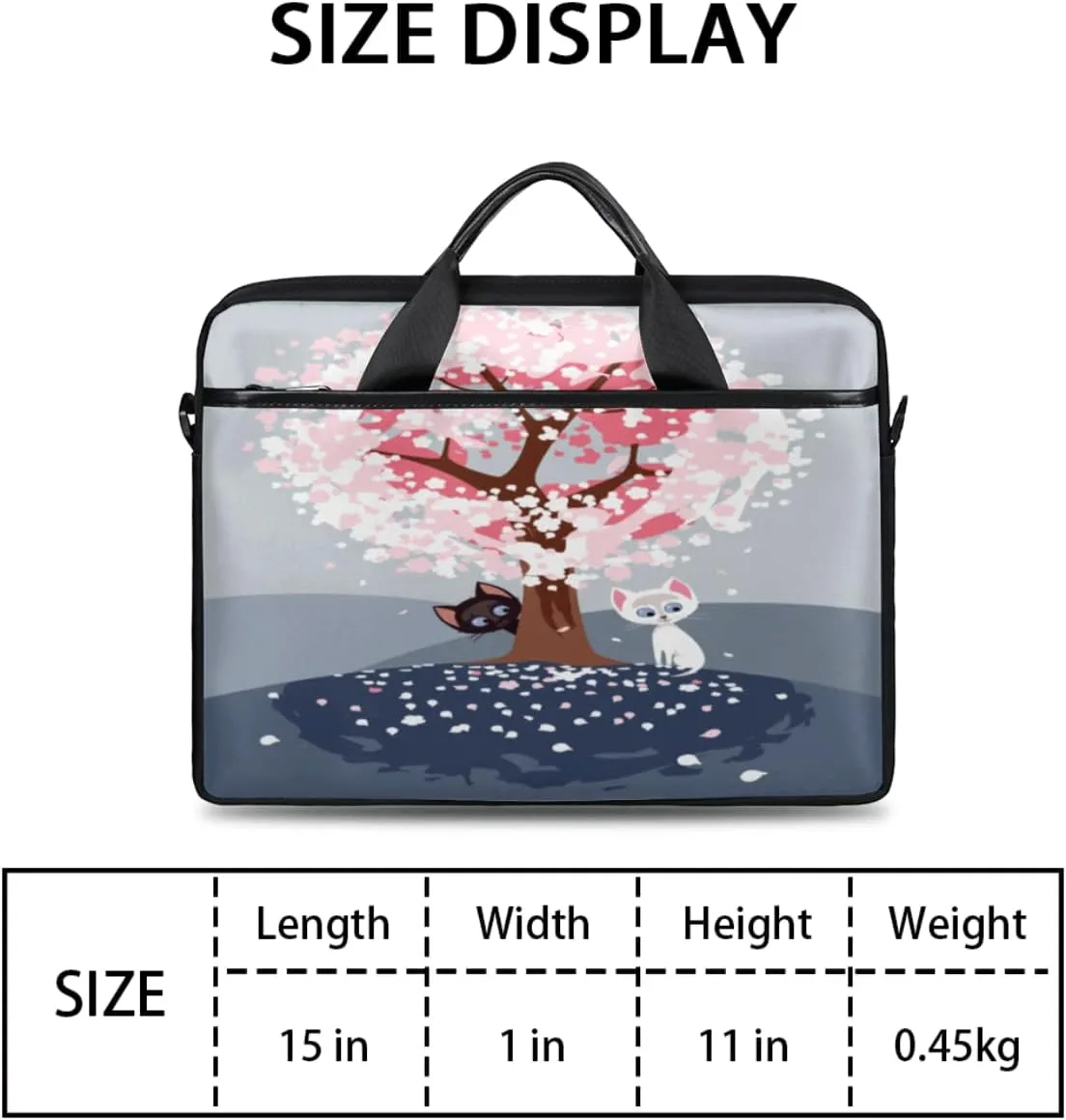 Cherry Blossom Cat Kitten Laptop Shoulder Messenger Bag Waterproof Laptop Briefcase Handle Padded Strap