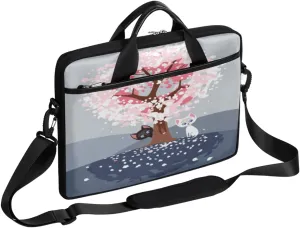 Cherry Blossom Cat Kitten Laptop Shoulder Messenger Bag Waterproof Laptop Briefcase Handle Padded Strap