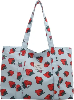 Cherry Tote Bag Cute Cherry Purse Strawberry Sholder Bag for Women Canvas Handbag with Pocket (blue_strawberry)