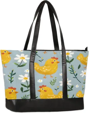 Chicks Flowers Laptop Tote Bag for Women Lightweight Work Purse with Multiple Compartments Fits 13-15.6 Inch Laptop Tablet Shoulder Bag for Office Travel Daily Use