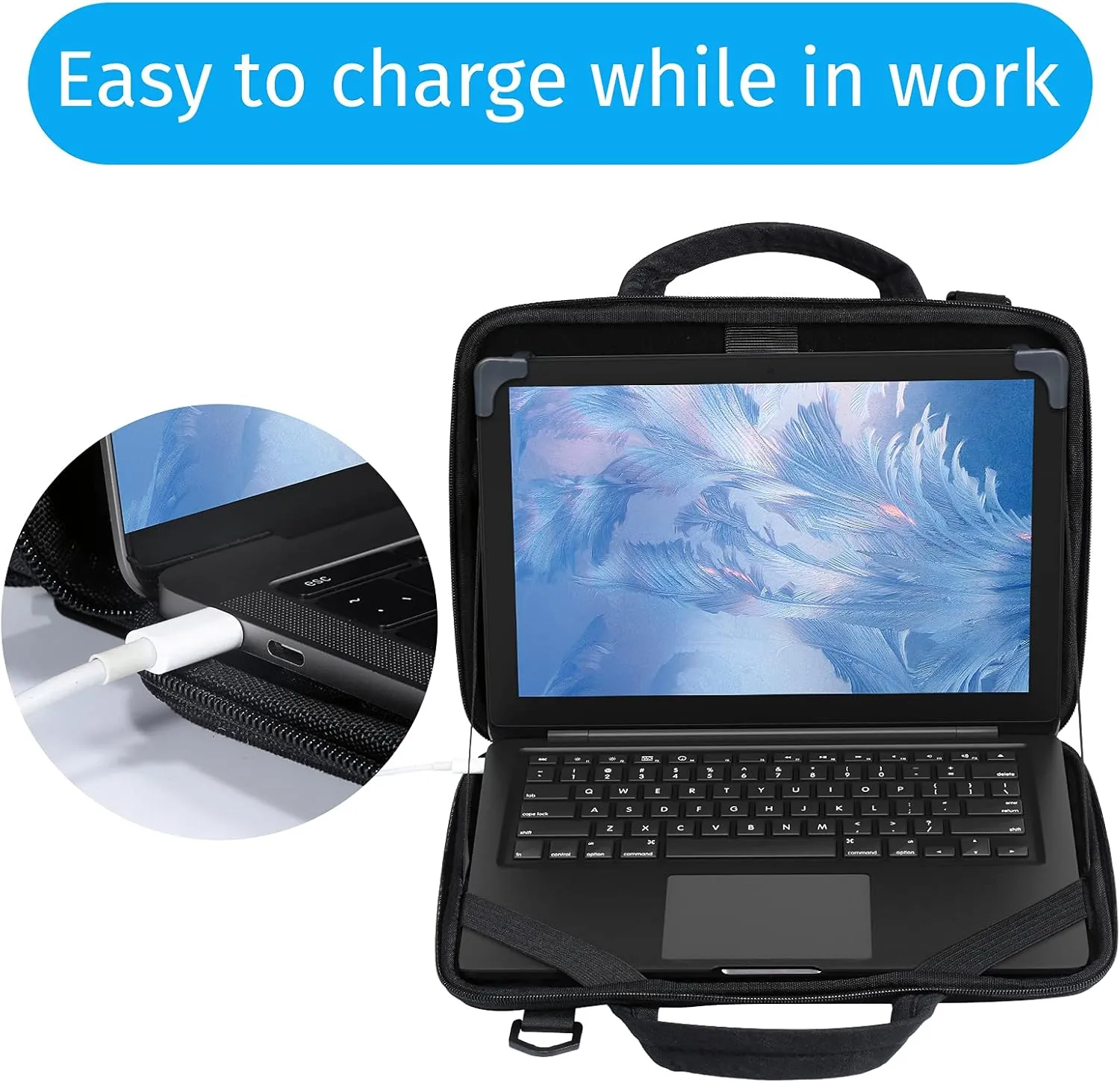 Chromebook Hard Case 11.6 Inch, Work-in Laptop Bag with Shoulder Strap (Black, 11-11.6 inch)