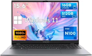 CHUWI GemiBook Plus Laptop 15.6'', 512GB SSD 16GB LPDDR5, Intel N100(Up to 3.4GHz, TDP 15W), Windows 11 Laptops Computer, 1TB SSD Expend, IPS FHD 1920 * 1080, HDMI, WiFi 6, BT5.2, USB 3.0, Webcam