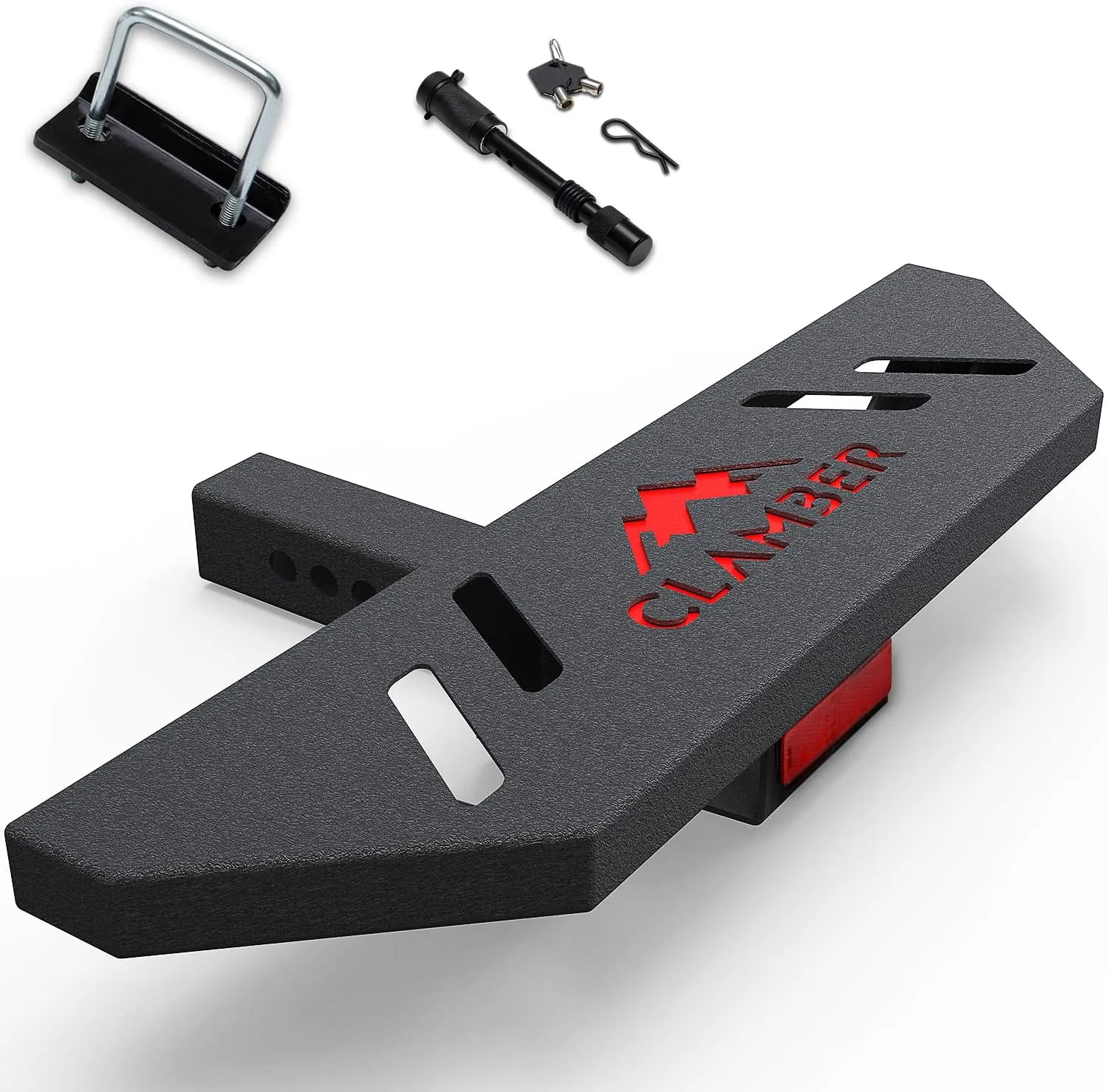 CLAMBER Hitch Step with 2 inch Receiver Rear Bumper Guard for Pickup Trucks Textured Black Heavy Duty Hitch Step Bar with U-Bolt Stabilizer and Hitch Lock