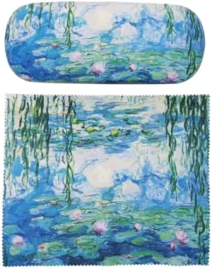 Claude Monet Painting Art Premium Quality Water Lilies Eyeglass Case and Matching Microfiber Eyeglass Cleaning Cloth, CMWL