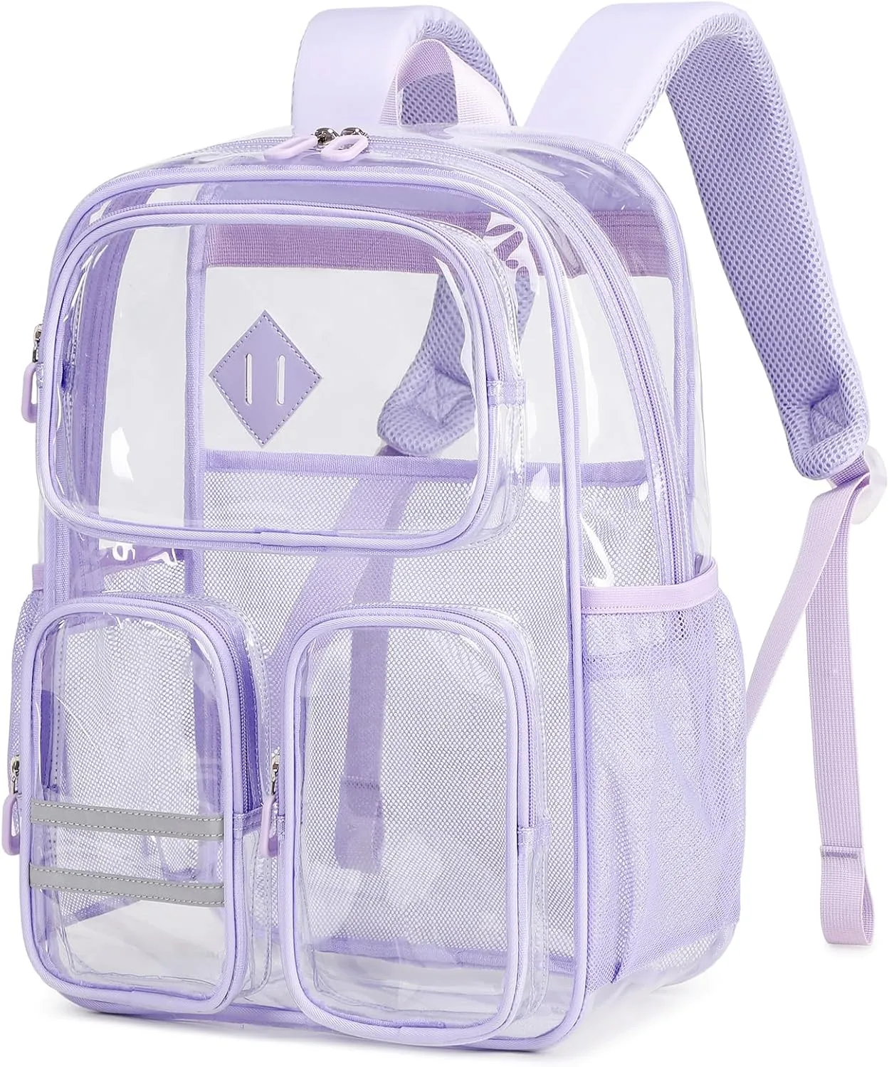 Clear Backpack for Girls Women Heavy Duty Clear Bookbag Stadium Events Multiple Pockets Transparent School Back Pack, Purple