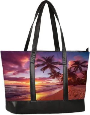 Coconut Island Sunset Laptop Tote Bag for Women Lightweight Work Purse with Multiple Compartments Fits 13-15.6 Inch Laptop Tablet Shoulder Bag for Office Travel Daily Use
