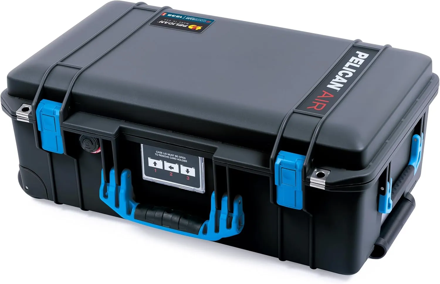 ColorCase Pelican Air 1535 Carry-on Case Black - Medium Size Waterproof Case with Gray Padded Microfiber Dividers & Laptop Computer Lid Pouch - Blue Handles & Latches