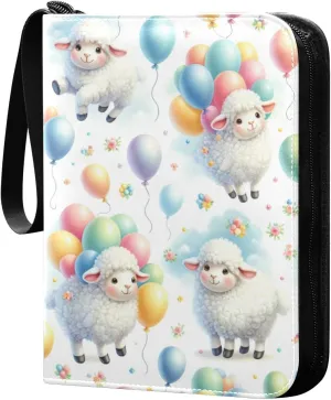 Colorful Balloons Sheep Card Binder 4 Pocket Trading Card Album Fits 400 Sports/Game Cards, PU Cover 3 Ring Card Collection with 50 Removable Sleeves