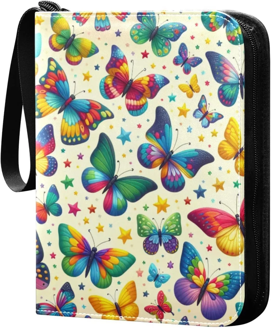 Colorful Butterflies Card Binder 4 Pocket Trading Card Album Fits 400 Sports/Game Cards, PU Cover 3 Ring Card Collection with 50 Removable Sleeves