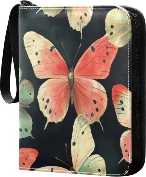 Colorful Butterflies Cards Binder 4 Pocket Fits 400 Cards with 50 Removable Sleevesves, Trading Card Collector Zipper Album Holder Portable Card Games Display Storage Cases