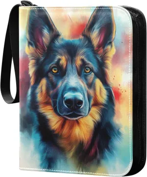 Colorful Dog Watercolor Cards Binder 4 Pocket Fits 400 Cards with 50 Removable Sleevesves, Trading Card Collector Zipper Album Holder Portable Card Games Display Storage Cases