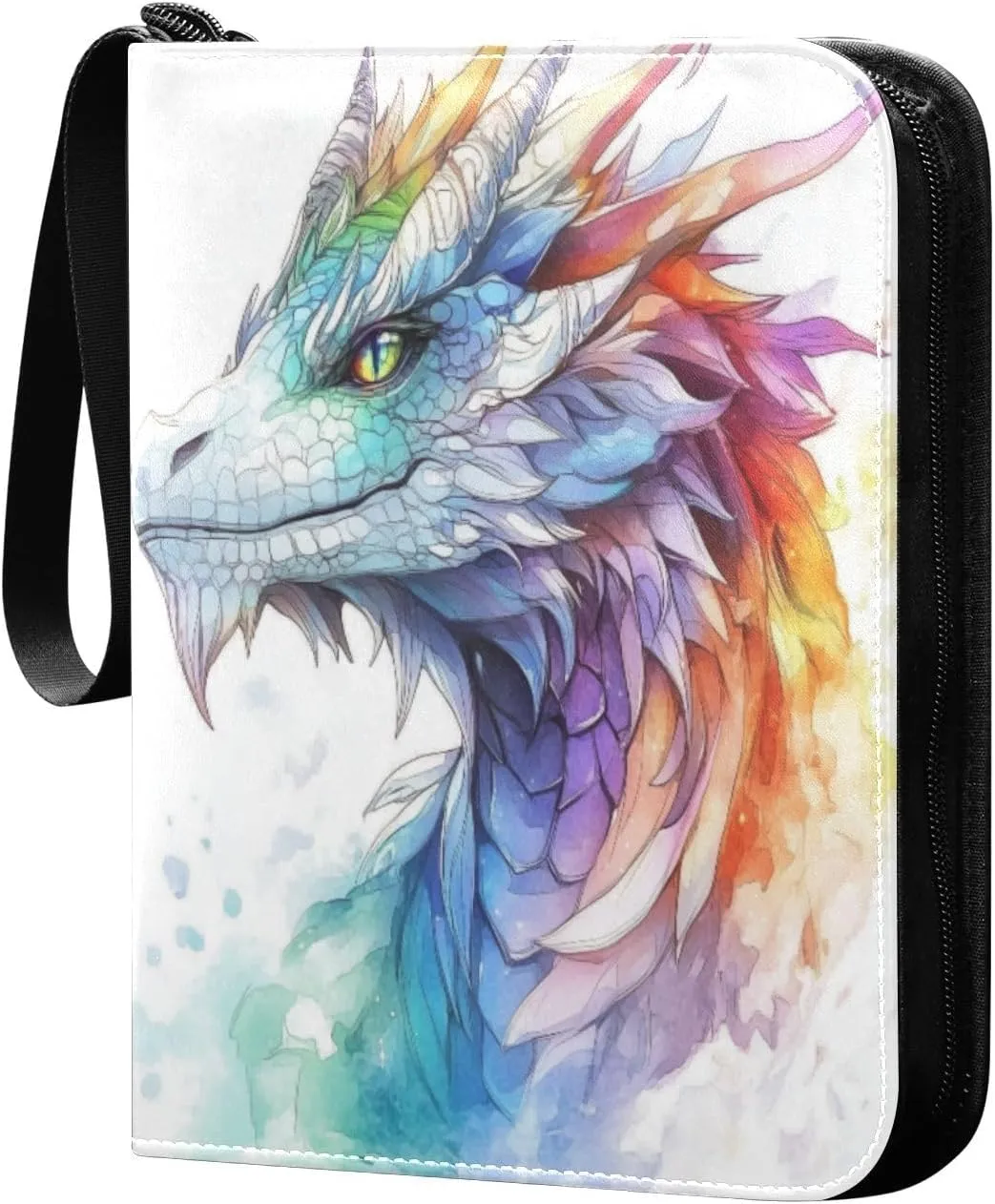 Colorful Dragon Head Rainbow Cards Binder 4 Pocket Fits 400 Cards with 50 Removable Sleevesves, Trading Card Collector Zipper Album Holder Portable Card Games Display Storage Cases