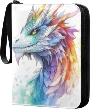 Colorful Dragon Head Rainbow Cards Binder 4 Pocket Fits 400 Cards with 50 Removable Sleevesves, Trading Card Collector Zipper Album Holder Portable Card Games Display Storage Cases