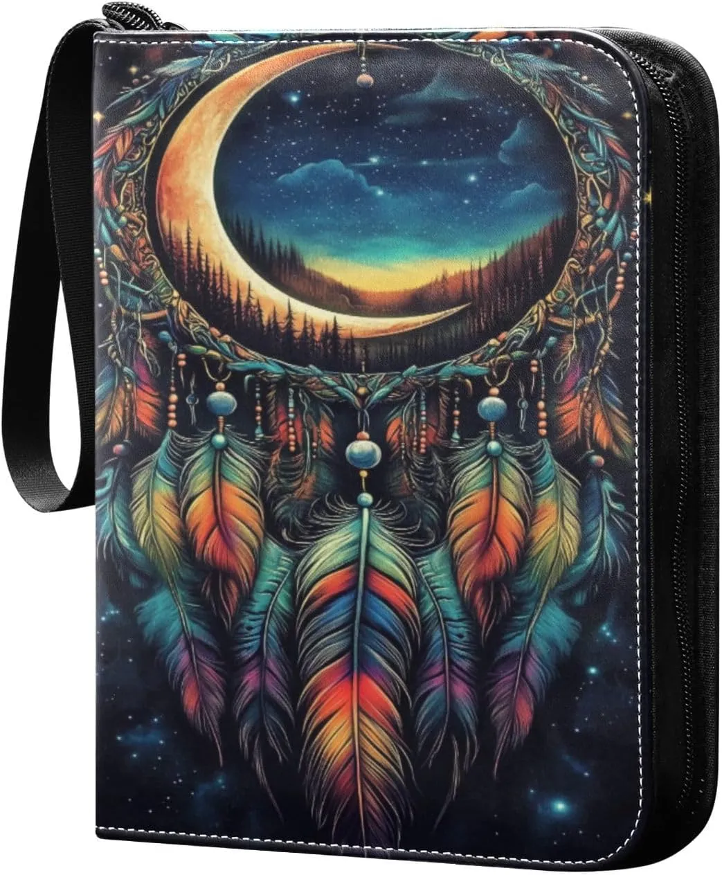 Colorful Dreamcatcher Feathers Cards Binder 4 Pocket Fits 400 Cards with 50 Removable Sleevesves, Trading Card Collector Zipper Album Holder Portable Card Games Display Storage Cases