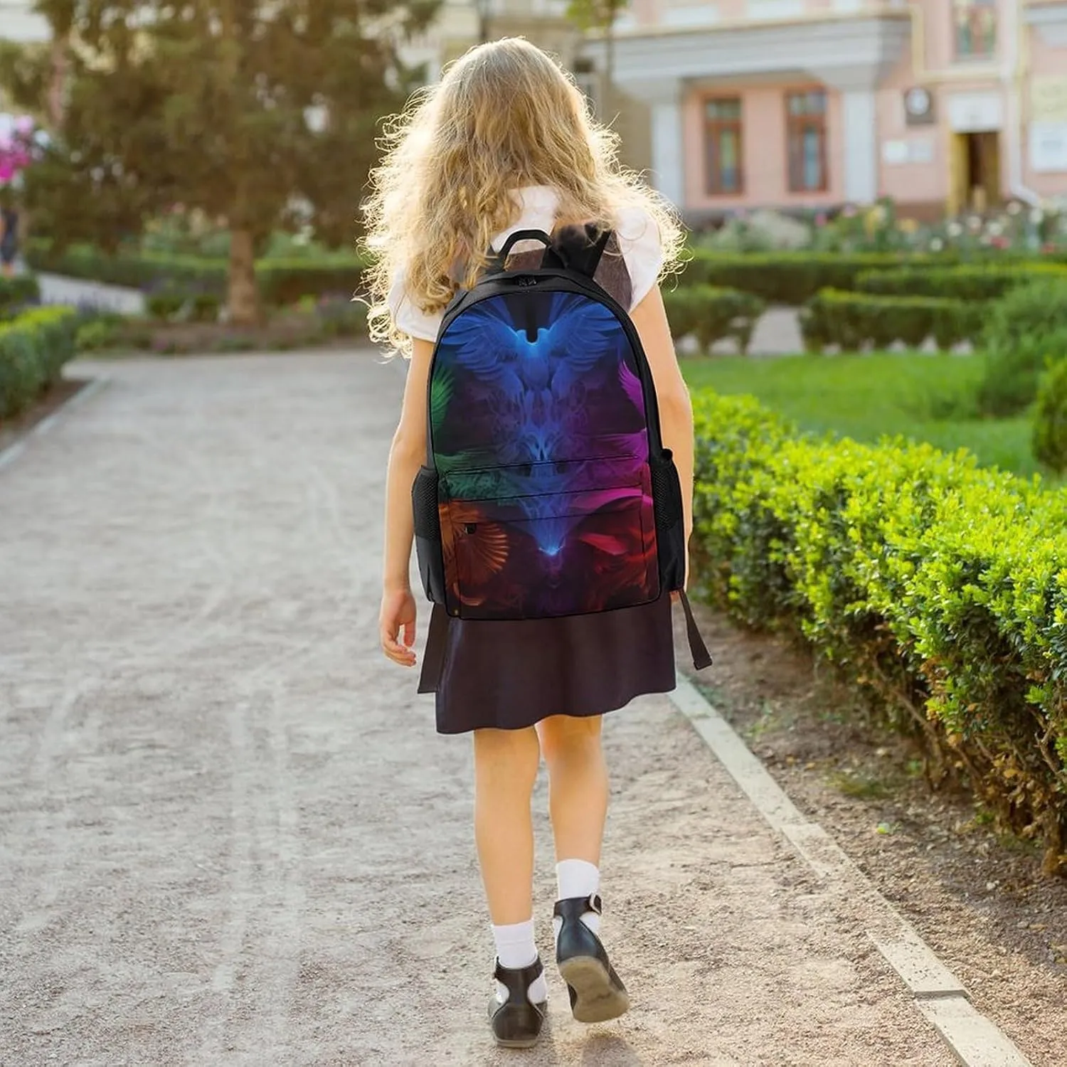 Colorful Fire Flame Phoenix Black Art Daypack Polyester Anti-Theft Multipurpose Bookbag Big Capacity Gym Outdoor Hiking Backpack With Adjustable Shoulder Straps