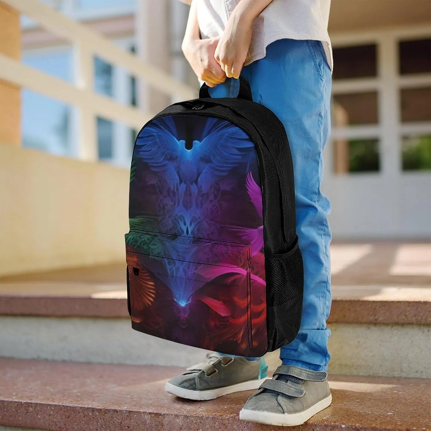 Colorful Fire Flame Phoenix Black Art Daypack Polyester Anti-Theft Multipurpose Bookbag Big Capacity Gym Outdoor Hiking Backpack With Adjustable Shoulder Straps