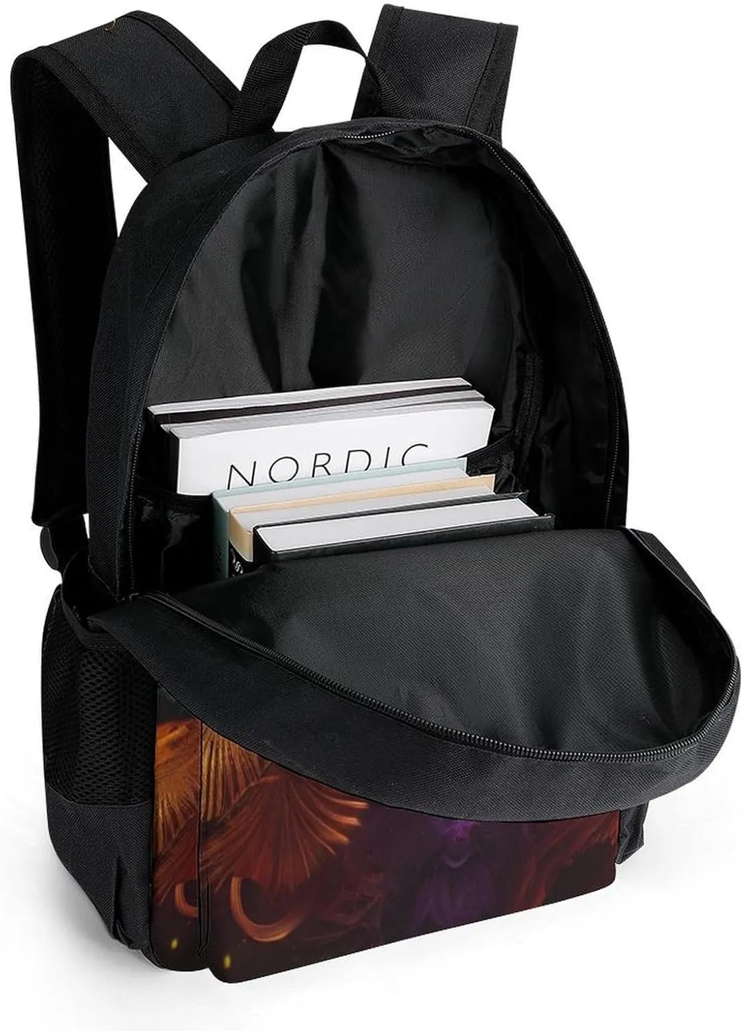 Colorful Fire Flame Phoenix Black Art Daypack Polyester Anti-Theft Multipurpose Bookbag Big Capacity Gym Outdoor Hiking Backpack With Adjustable Shoulder Straps