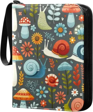 Colorful Flowers Mushrooms Card Binder 4 Pocket Trading Card Album Fits 400 Sports/Game Cards, PU Cover 3 Ring Card Collection with 50 Removable Sleeves