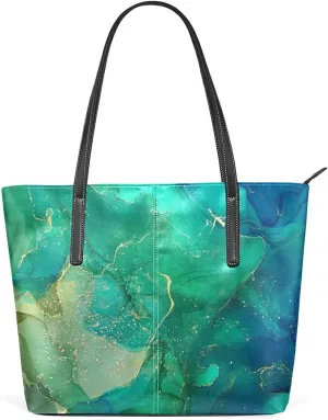 Colorful Fluid Art Tote Bag for Women Leather Shoulder Handbag with Zipper and Pockets Fashion Casual Handle Bag Purse for Travel Beach Working Laptop School Gym Shopping