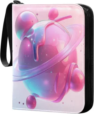 Colorful Glossy Glass Planet Cards Binder 4 Pocket Fits 400 Cards with 50 Removable Sleevesves, Trading Card Collector Zipper Album Holder Portable Card Games Display Storage Cases