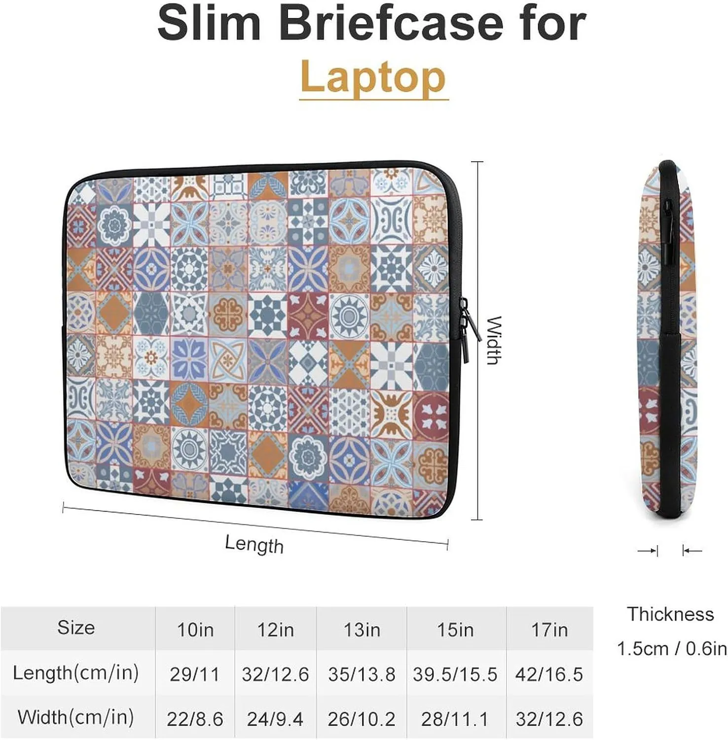 Colorful Moroccan Tile Laptop Bag Without Handheld, Large Capacity, Lightweight And Convenient