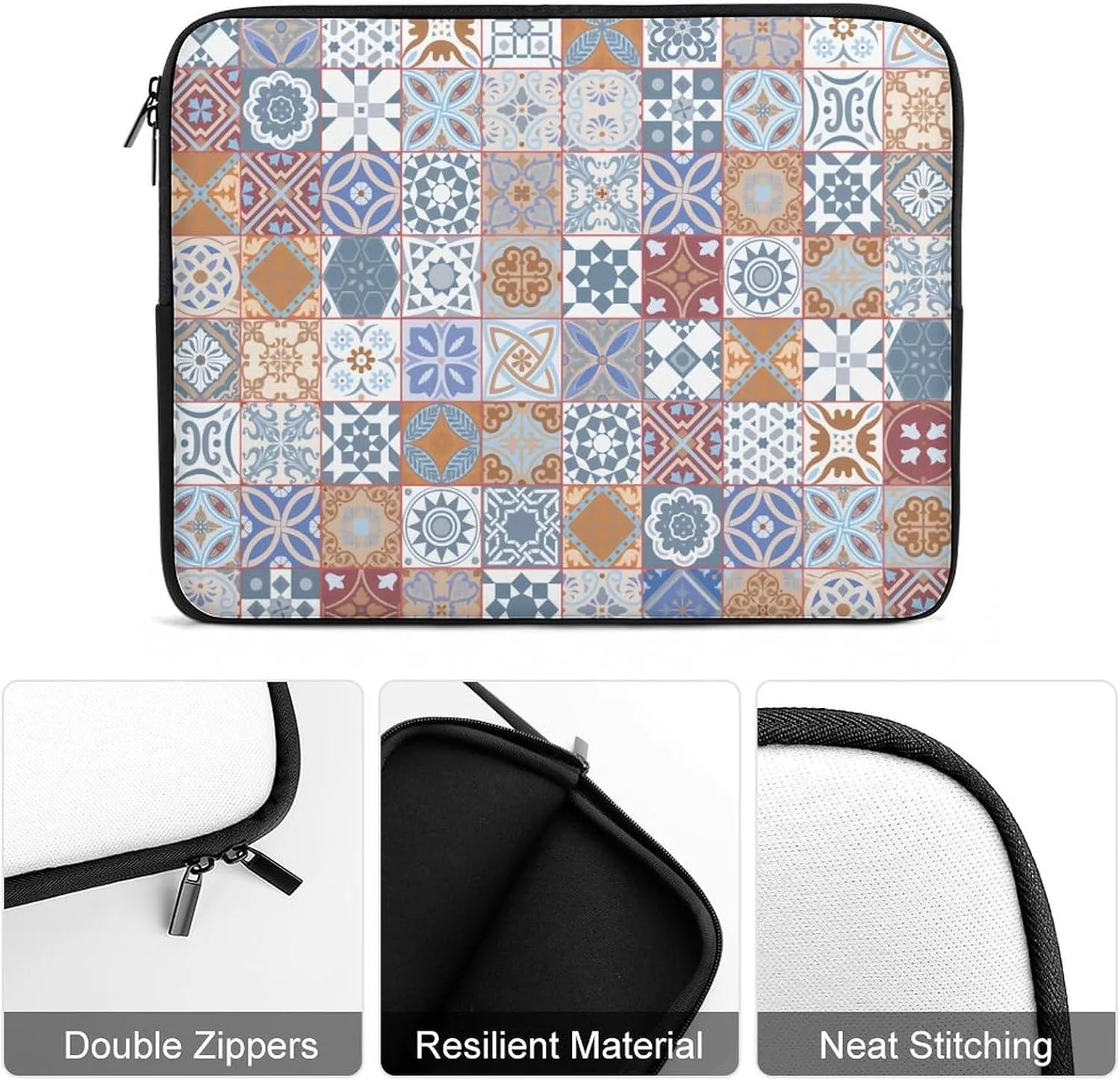 Colorful Moroccan Tile Laptop Bag Without Handheld, Large Capacity, Lightweight And Convenient