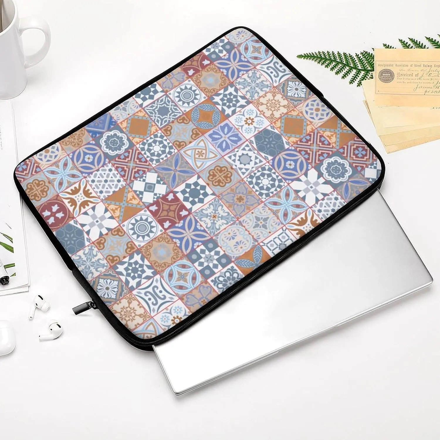 Colorful Moroccan Tile Laptop Bag Without Handheld, Large Capacity, Lightweight And Convenient