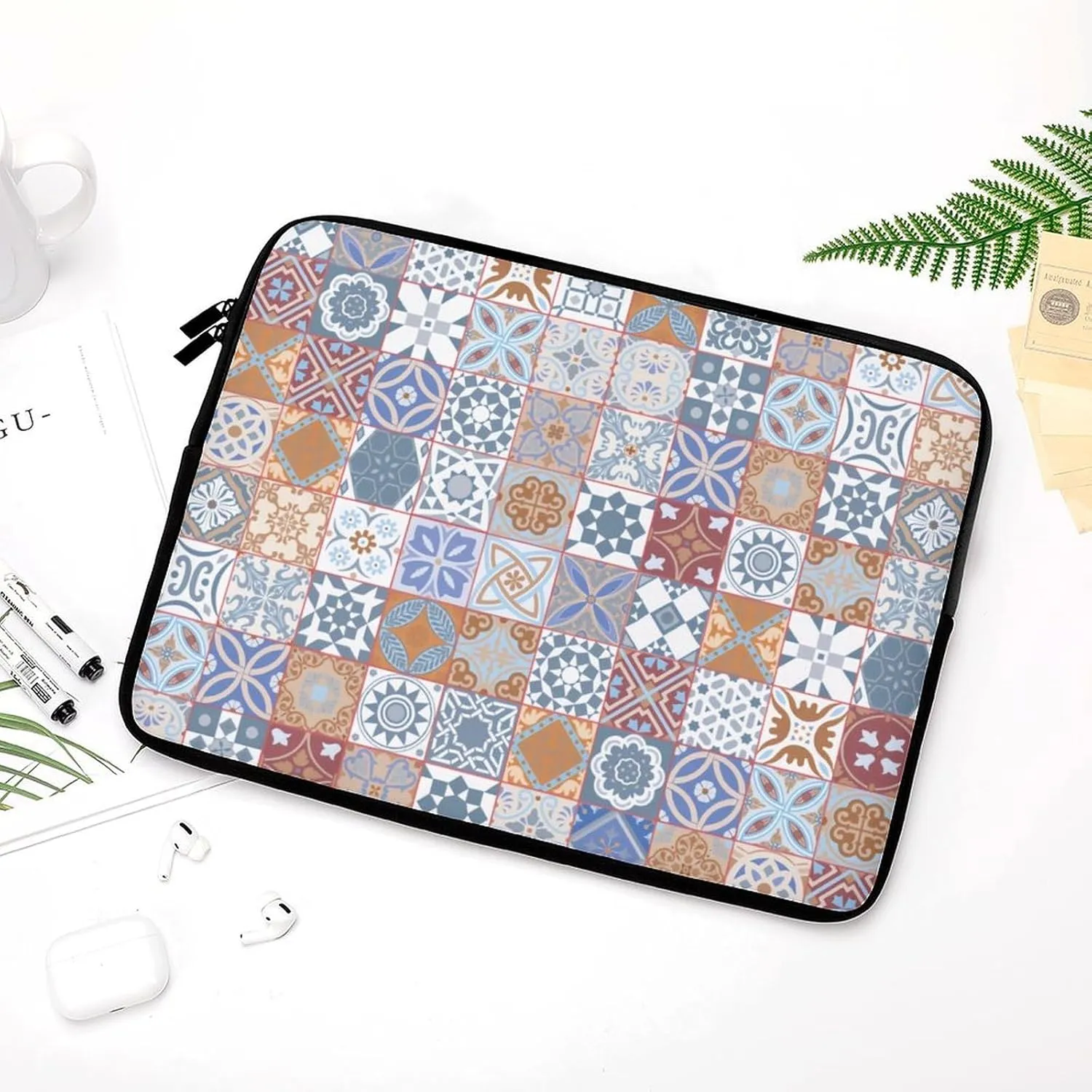 Colorful Moroccan Tile Laptop Bag Without Handheld, Large Capacity, Lightweight And Convenient
