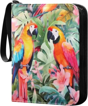 Colorful Parrot Birds Card Binder 4 Pocket Trading Card Album Fits 400 Sports/Game Cards, PU Cover 3 Ring Card Collection with 50 Removable Sleeves