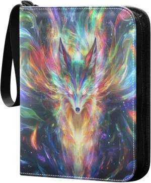 Colorful Rainbow Fox Cards Binder 4 Pocket Fits 400 Cards with 50 Removable Sleevesves, Trading Card Collector Zipper Album Holder Portable Card Games Display Storage Cases