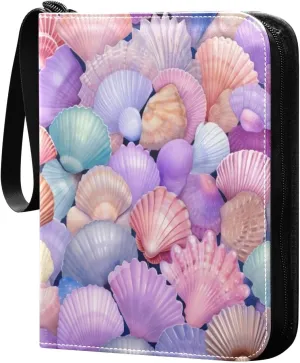 Colorful Seashells Card Binder 4 Pocket Trading Card Album Fits 400 Sports/Game Cards, PU Cover 3 Ring Card Collection with 50 Removable Sleeves