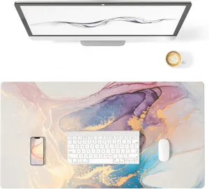 Colorful Star Waterproof Blue Purple Marble Desk Pad, Leather Desk Mat Large Keyboard and Gaming Mouse Pads for Office, Non-Slip Writing Pad Desk Accessories for Women Men 31.5"x15.7"