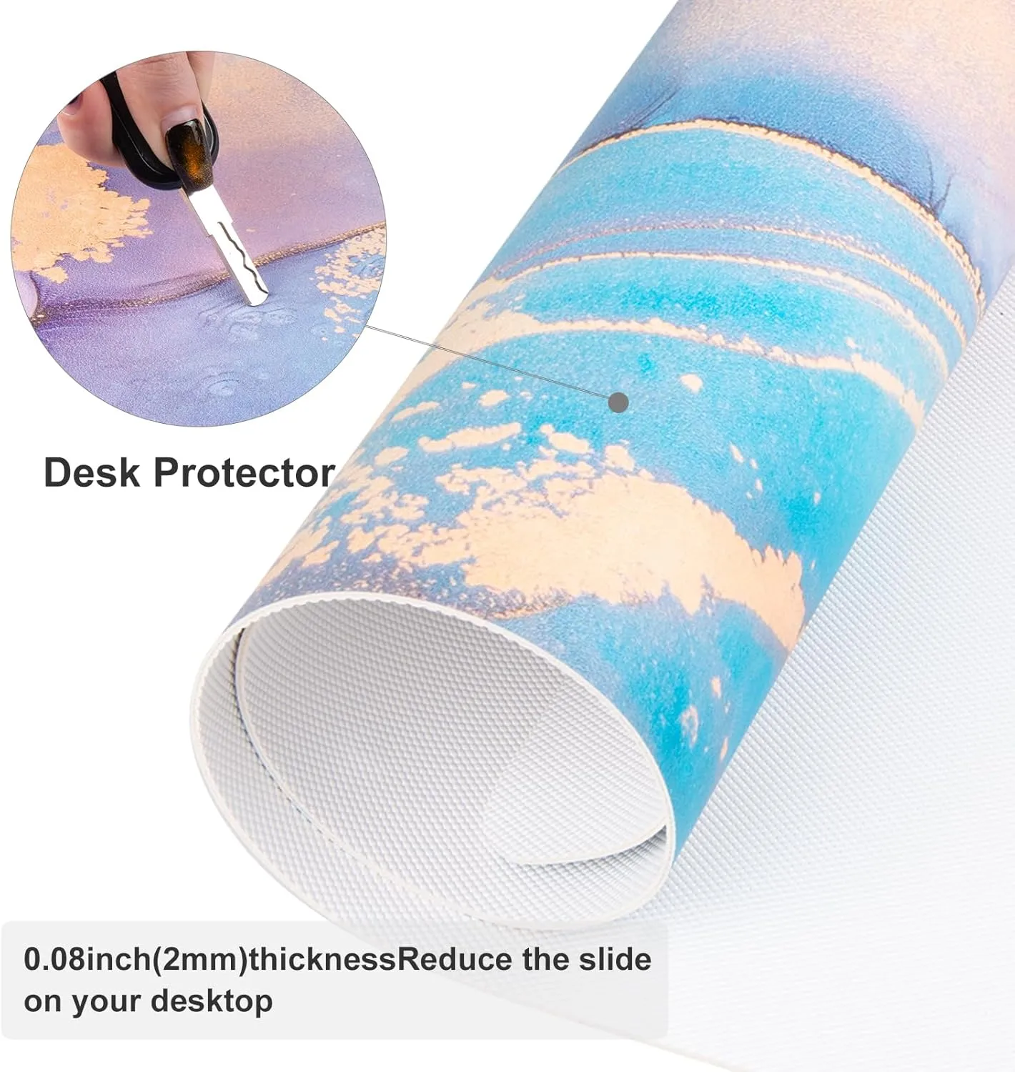 Colorful Star Waterproof Blue Purple Marble Desk Pad, Leather Desk Mat Large Keyboard and Gaming Mouse Pads for Office, Non-Slip Writing Pad Desk Accessories for Women Men 31.5"x15.7"