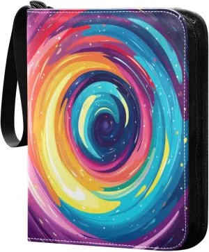 Colorful Swirl Cards Binder 4 Pocket Fits 400 Cards with 50 Removable Sleevesves, Trading Card Collector Zipper Album Holder Portable Card Games Display Storage Cases
