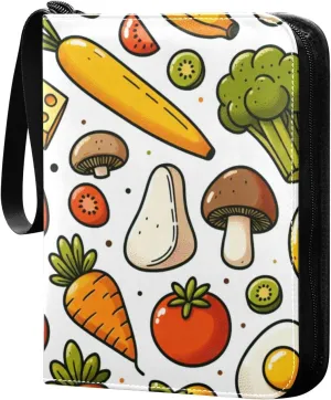 Colorful Vegetables Card Binder 4 Pocket Trading Card Album Fits 400 Sports/Game Cards, PU Cover 3 Ring Card Collection with 50 Removable Sleeves