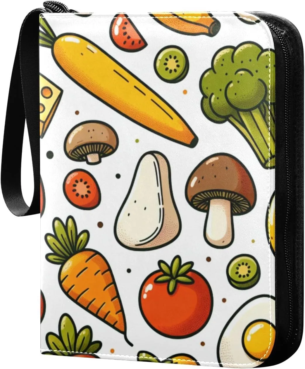 Colorful Vegetables Card Binder 4 Pocket Trading Card Album Fits 400 Sports/Game Cards, PU Cover 3 Ring Card Collection with 50 Removable Sleeves