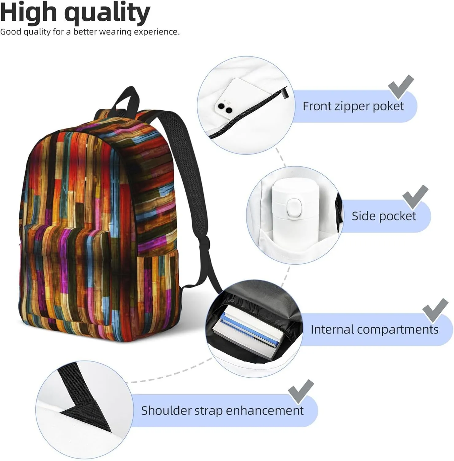 Colorful Wood print Duffel Bag, Lightweight Duffel Bag, Casual Backpack, 17.7 x 6.3 x 12.2 inches