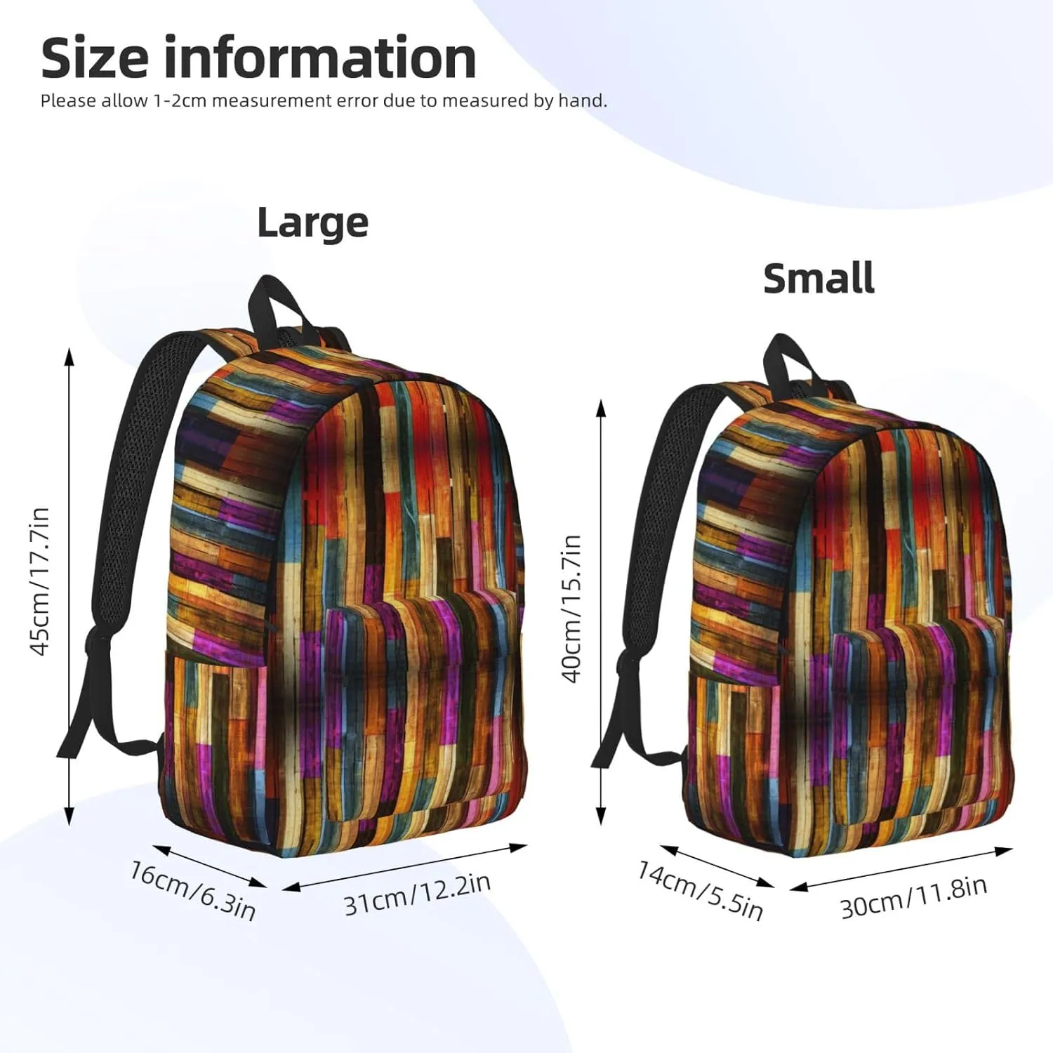 Colorful Wood print Duffel Bag, Lightweight Duffel Bag, Casual Backpack, 17.7 x 6.3 x 12.2 inches