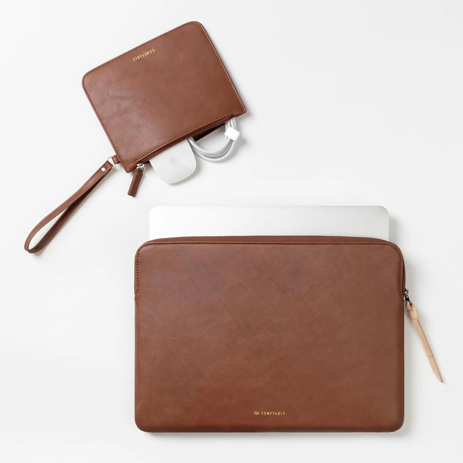Comfyable Leather Laptop Sleeve with Accessory Pouch Compatible with 16 Inch MacBook Pro M4 2024 & 15 Inch MacBook Air M4 2025 A3241 M3 2024 A3114 (Loose Fit) M2 2023, Brown