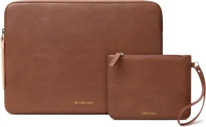 Comfyable Leather Laptop Sleeve with Accessory Pouch Compatible with 16 Inch MacBook Pro M4 2024 & 15 Inch MacBook Air M4 2025 A3241 M3 2024 A3114 (Loose Fit) M2 2023, Brown