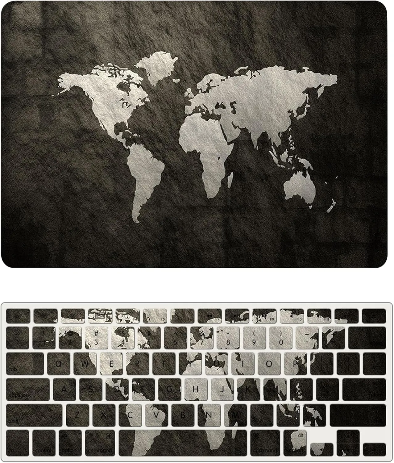 Compatible with MacBook Pro 16 inch Case with Touch ID 2021/2023 Release Model M1 A2485/A2780 M2 Pro/Max Chip, Plastic Protective Matt Durable Hard Shell Case Cover & Keyboard Cover, Black Map