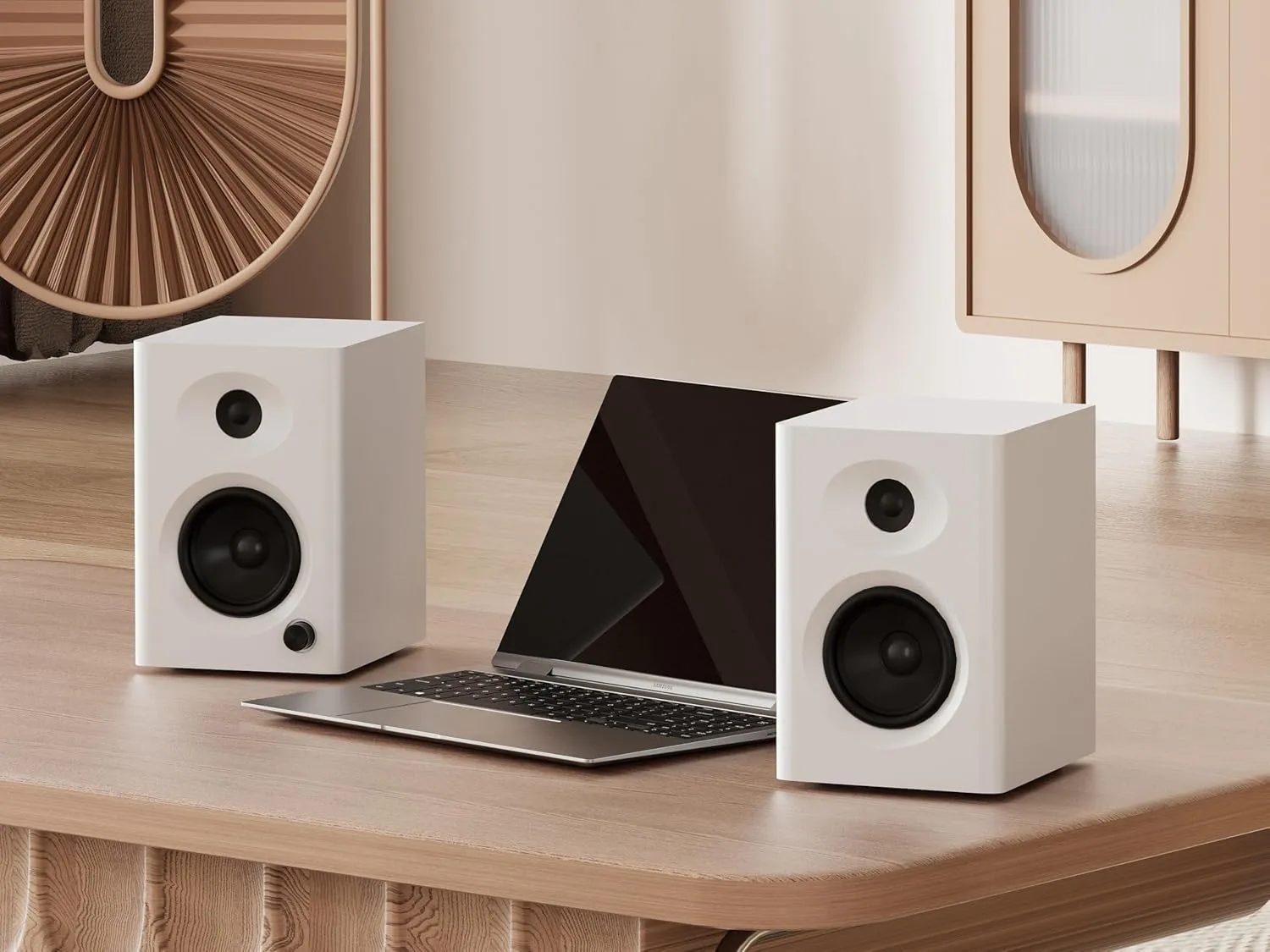 Computer Speakers for Desktop PC, 60W Powerful Sound with Deep Bass & Clear Treble – Compact Bookshelf Speakers for Home Office, Laptop, Music, Audiobooks (White, Pair)