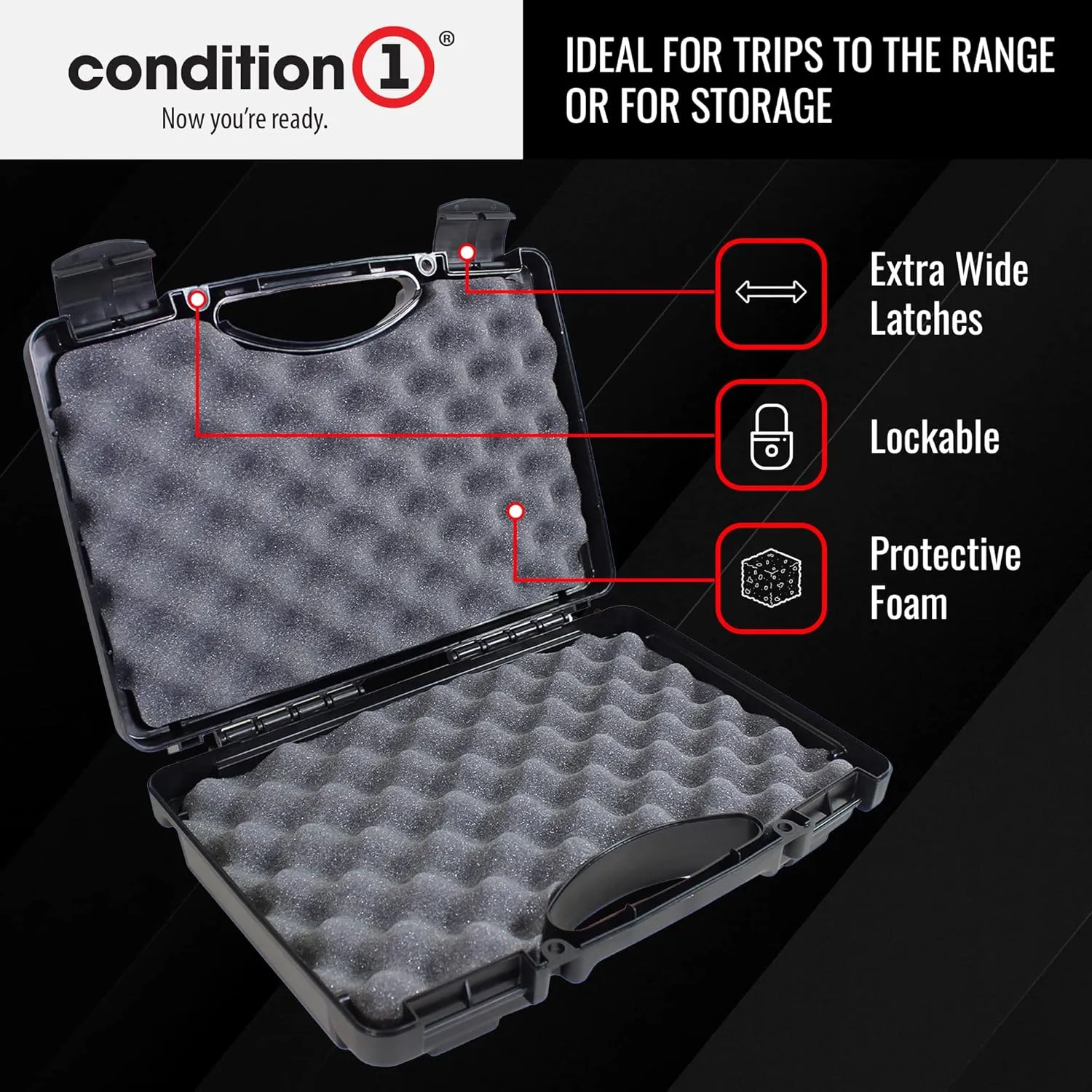 Condition 1 14" Economy Plastic Hard Case Model 1763 for Handgun, Revolver, Firearm, Pistol Lockable Protective Travel Storage Case, Made in USA, 14"x10.32"x3.57"