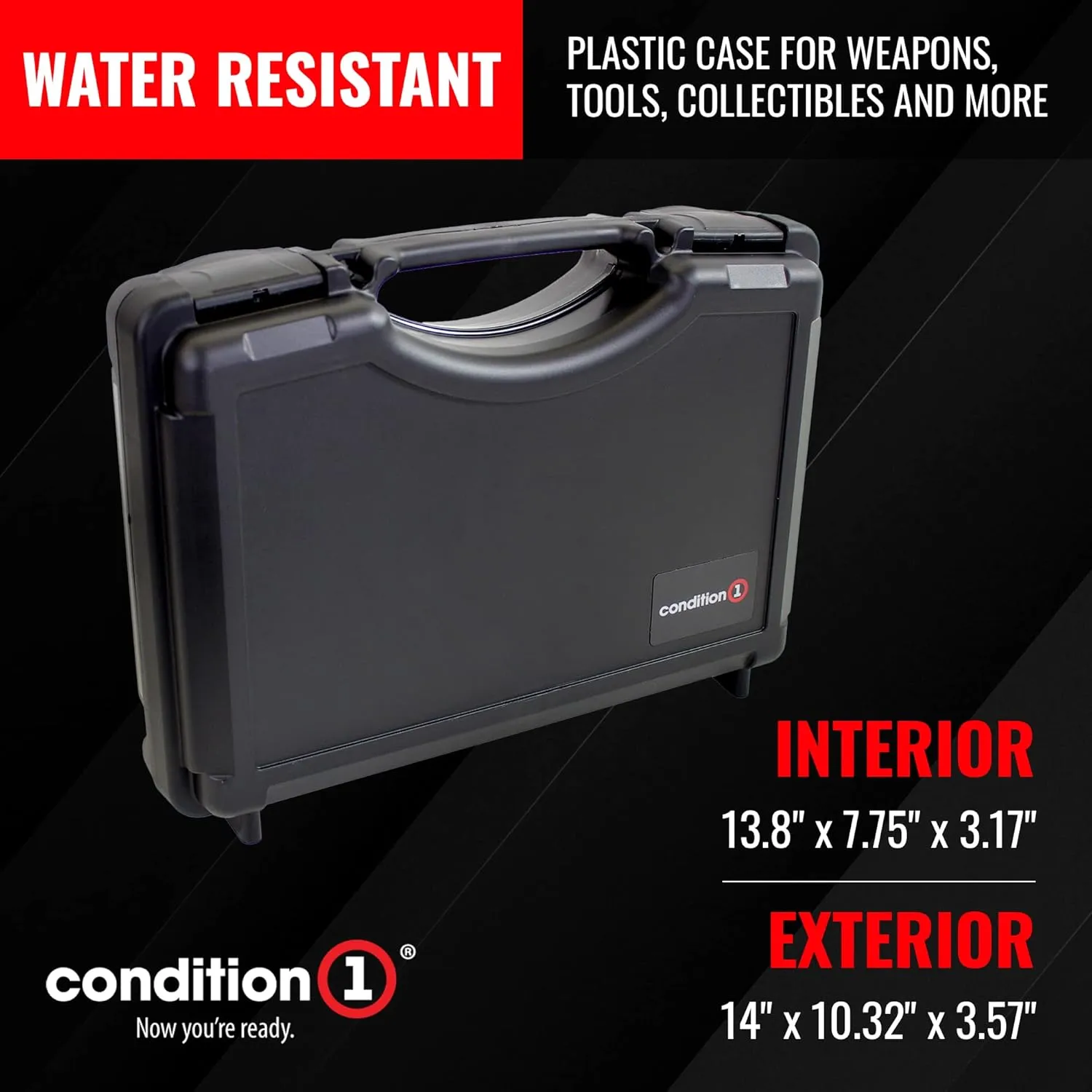 Condition 1 14" Economy Plastic Hard Case Model 1763 for Handgun, Revolver, Firearm, Pistol Lockable Protective Travel Storage Case, Made in USA, 14"x10.32"x3.57"