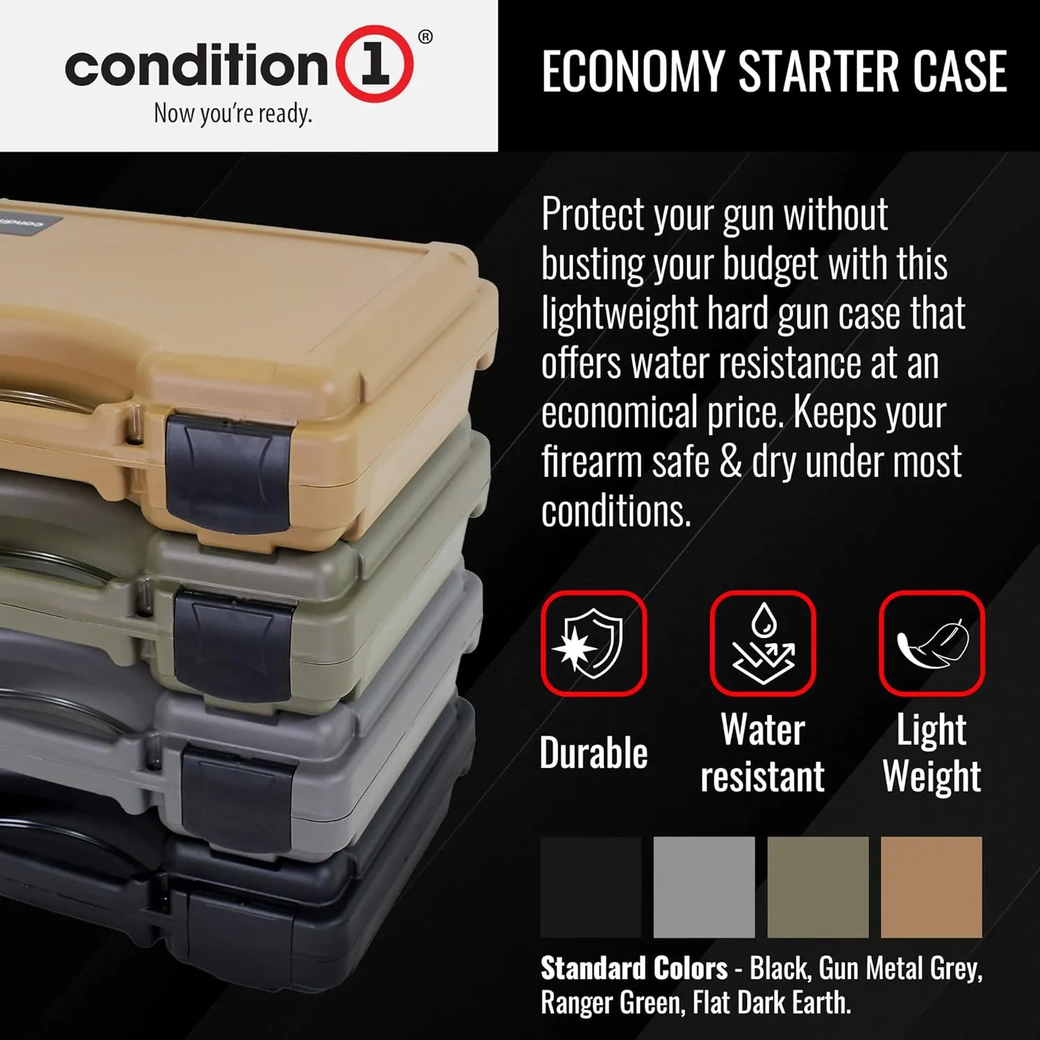 Condition 1 14" Economy Plastic Hard Case Model 1763 for Handgun, Revolver, Firearm, Pistol Lockable Protective Travel Storage Case, Made in USA, 14"x10.32"x3.57"