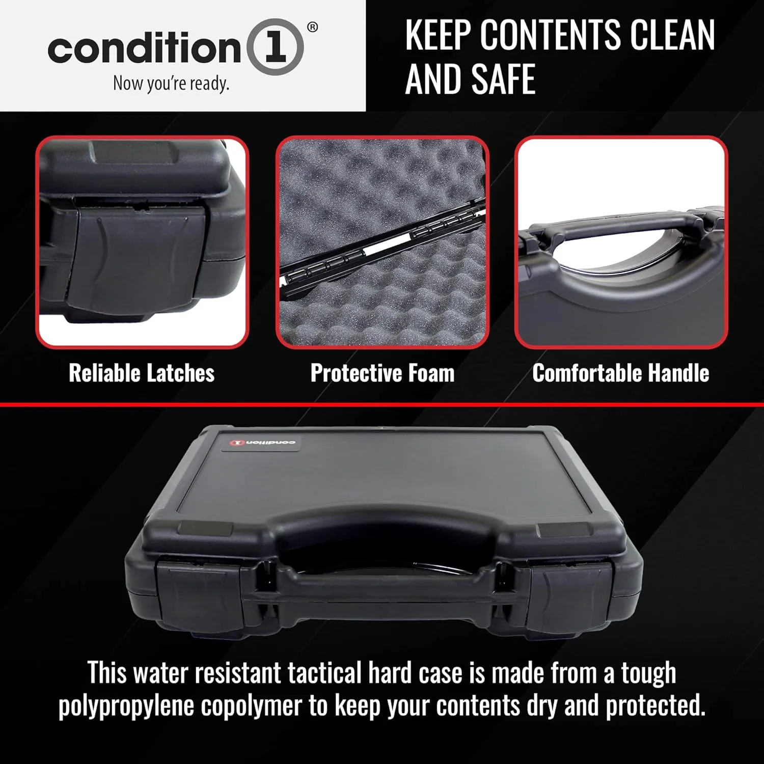 Condition 1 14" Economy Plastic Hard Case Model 1763 for Handgun, Revolver, Firearm, Pistol Lockable Protective Travel Storage Case, Made in USA, 14"x10.32"x3.57"