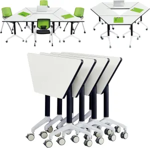 Conference Table,Folding Conference Tables Modern White Conference Room Table with Wheels, 2-10 Persons,for Office, Meeting Room (4, 1915TX, 47IN)
